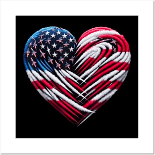 Fighter Jet Airplane American Flag Heart 4Th Of July Posters and Art
